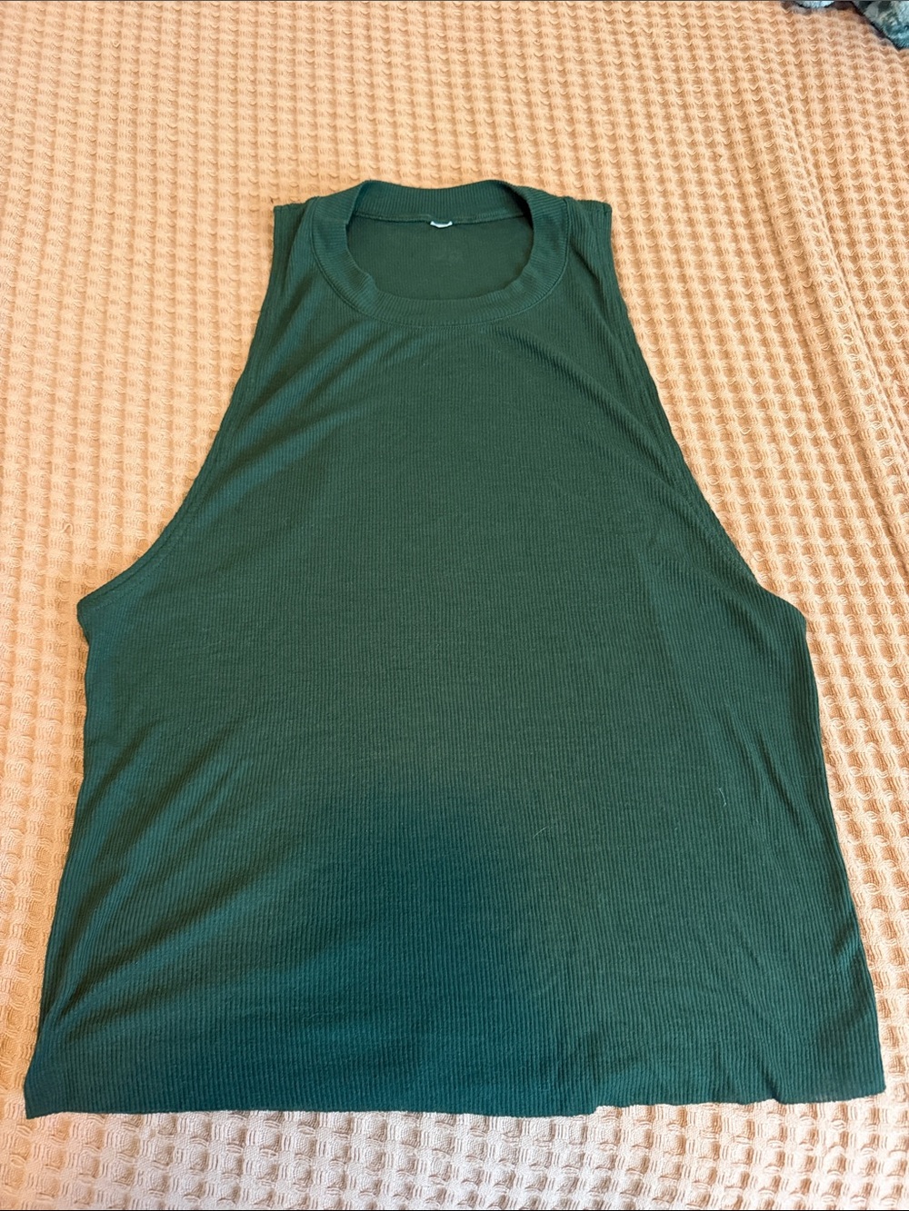 Alo Dark Green Ribbed Tank Top, no size tag